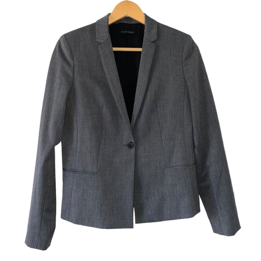 Elie Tahari Blazer Women Size 6 Gray Single Button Jacket Business #